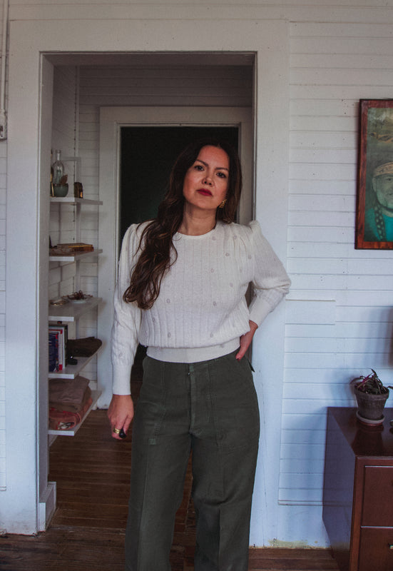 Christie Araujo Idylwild Vintage Pearls on a String Sweater