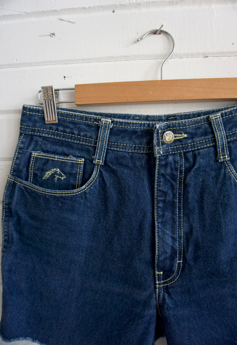 Vintage Jordache cut off jean shorts with stitched horse logo