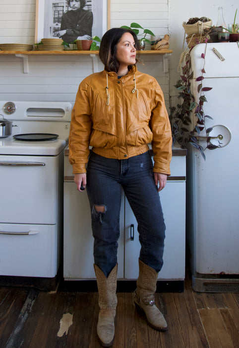 Vintage Saddle Tan Bomber Jacket