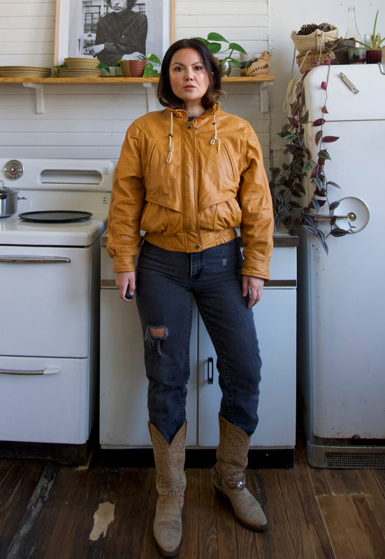 Vintage Saddle Tan Bomber Jacket