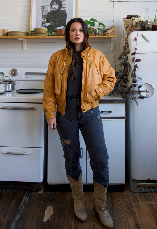 Vintage Saddle Tan Bomber Jacket