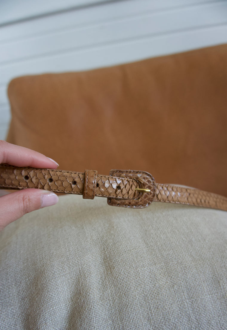 Vintage Genuine Snake Light Tan Skinny Belt