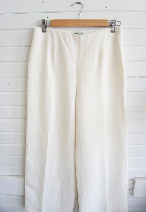 Contemporary Wide Leg Ivory Silk Linen Pants