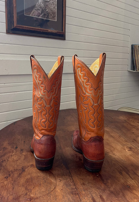 Vintage Saddle Tan Teju Lizard Cowboy Boots Women's Size 7.5