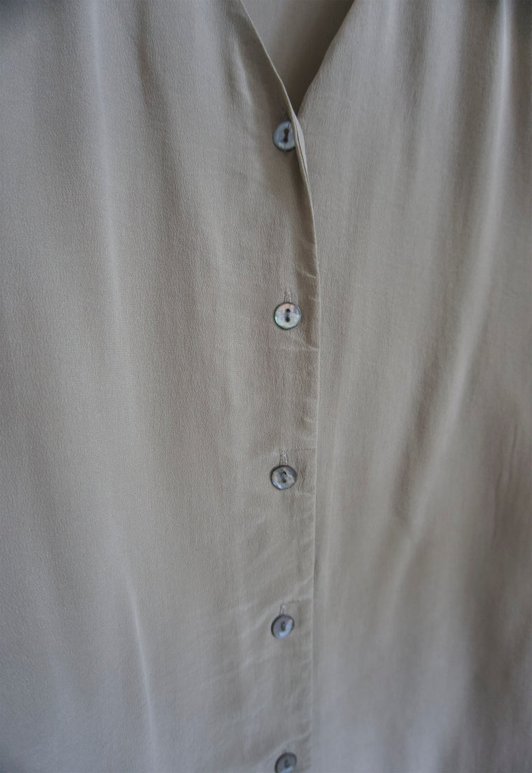 Vintage long sleeve putty silk blouse with shell buttons