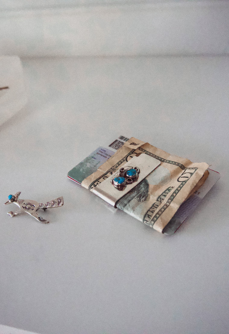 Sterling Silver & Turquoise Vintage Money Clip