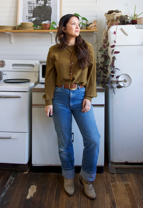 Olive Silk Blouse Christie Araujo