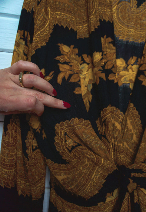 Vintage Idylwild Woods Kimono Style Rayon Gold Paisley Wrap Top