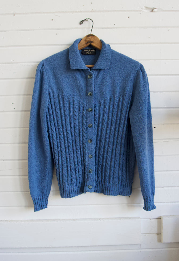 Vintage 70s Sweetheart Cable Knit Cardigan Sweater Pebbled Thunderstorm Christie Araujo