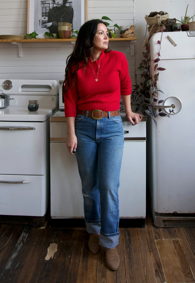 Vintage 80's 3/4 Sleeve Red Sweater