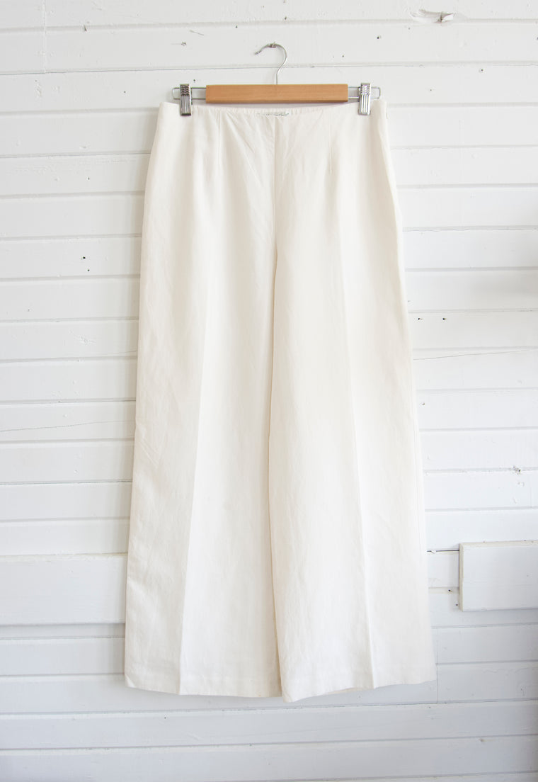 Contemporary Silk/ Linen Wide Leg Cropped Pants