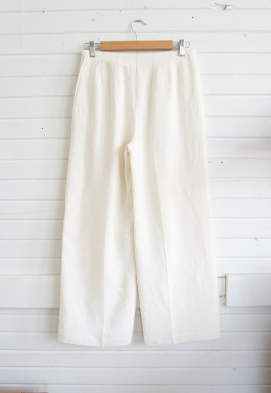 Contemporary Wide Leg Ivory Silk Linen Pants