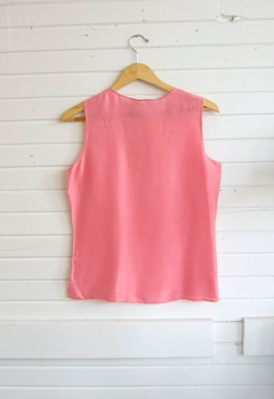 Vintage Geranium Pink Silk Tank 