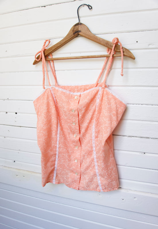 Christie Araujo Idylwild Vintage Southern Peach Prairie Cottagecore Shoulder Ties Vintage Camisole