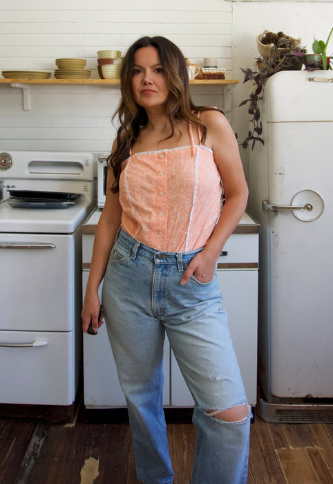 Christie Araujo Idylwild Vintage Southern Peach Prairie Cottagecore Shoulder Ties Vintage Camisole