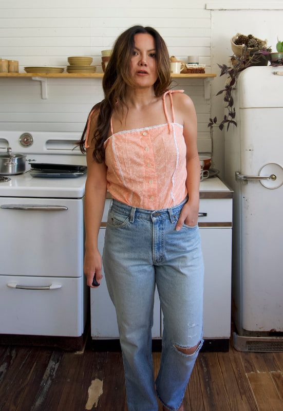 Christie Araujo Idylwild Vintage Southern Peach Prairie Cottagecore Shoulder Ties Vintage Camisole