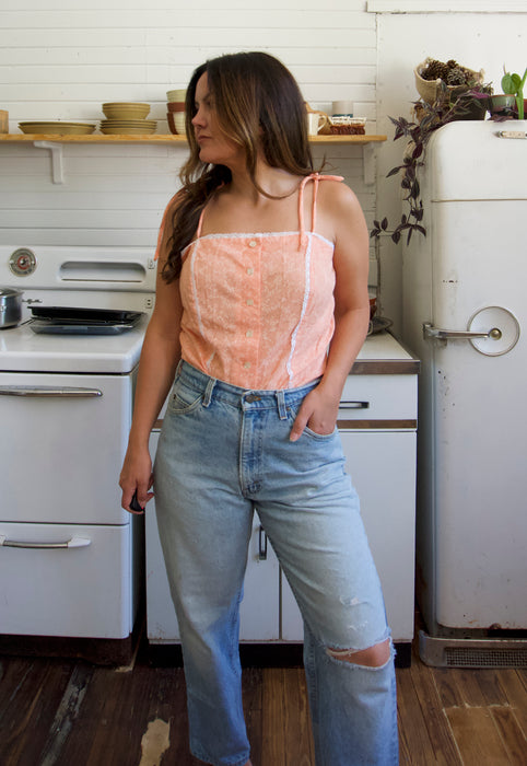 Christie Araujo Idylwild Vintage Southern Peach Prairie Cottagecore Shoulder Ties Vintage Camisole