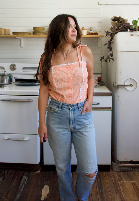 Christie Araujo Idylwild Vintage Southern Peach Prairie Cottagecore Shoulder Ties Vintage Camisole