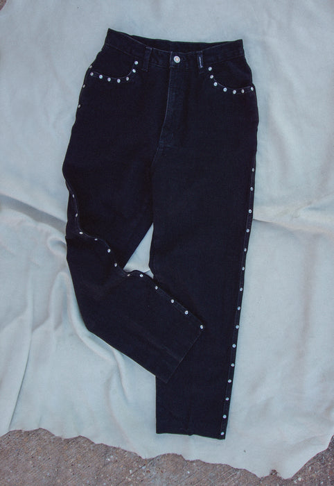 90's country vintage Christie Araujo Jet Black Studded Rockies Jeans 28