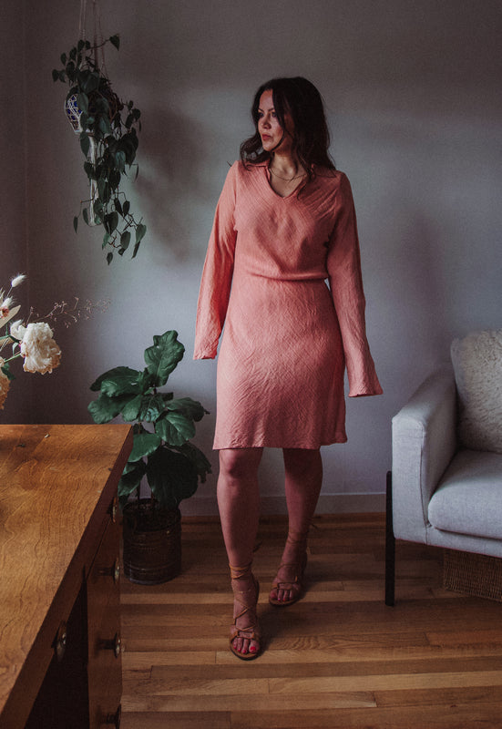 Organic Cotton French Rose Clay Bias Cut Long Sleeve Dress Organic Cotton French Rose Clay Bias Cut Long Sleeve Dress