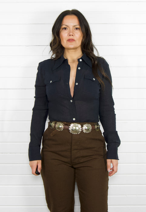 Idylwild Vintage Style Coal Cotton Gauze Western Cowboy Shirt Christie Araujo