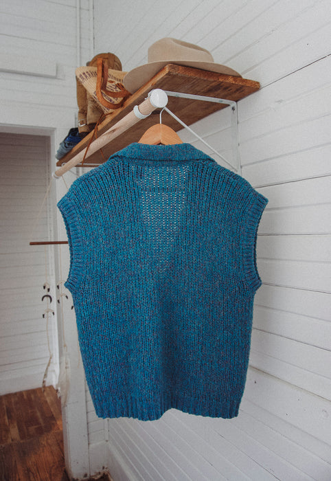 Idylwild Vintage deep ocean melange sleeveless sweater teal chunky knit