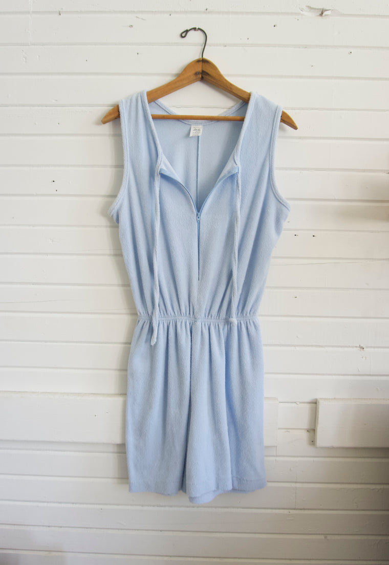 Vintage Sky Blue Terrycloth Romper Everyday Poolside Beach Lounge Vintage 