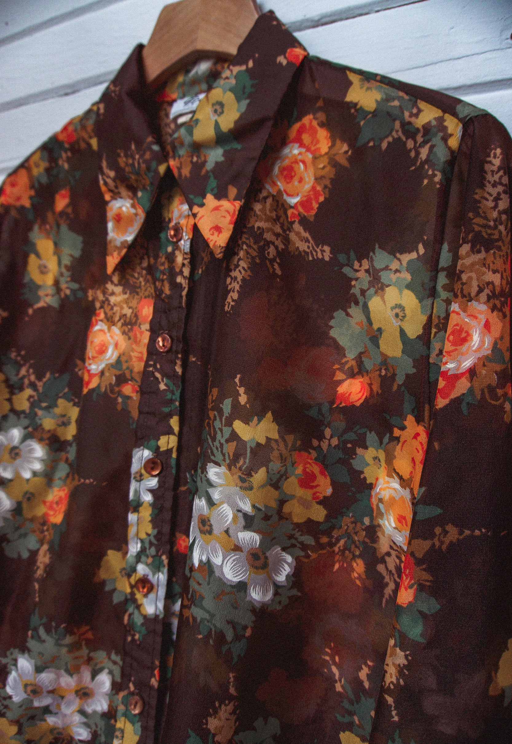 Dark Brown Sheer Floral Vintage Blouse Dark Brown Sheer Floral Vintage Blouse