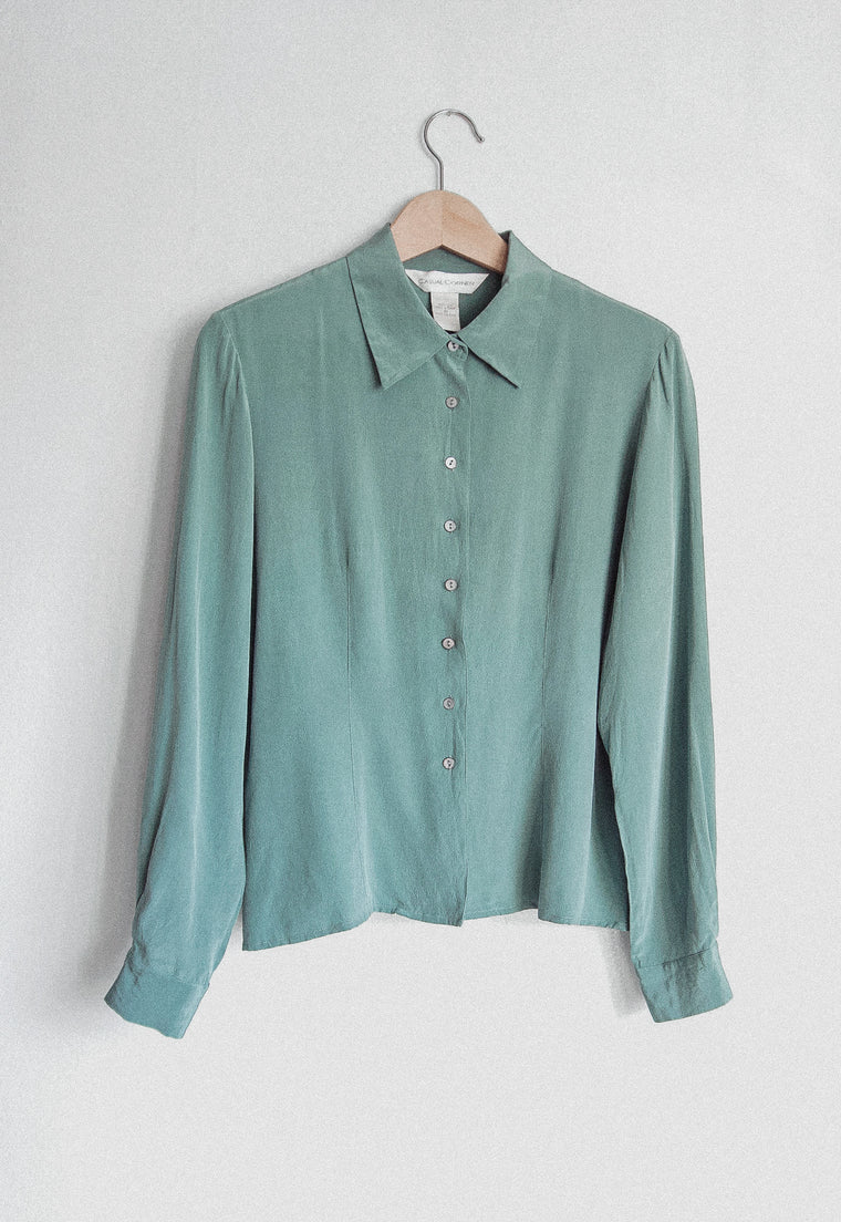 Seafoam Silk 90's Vintage Blouse Christie Araujo