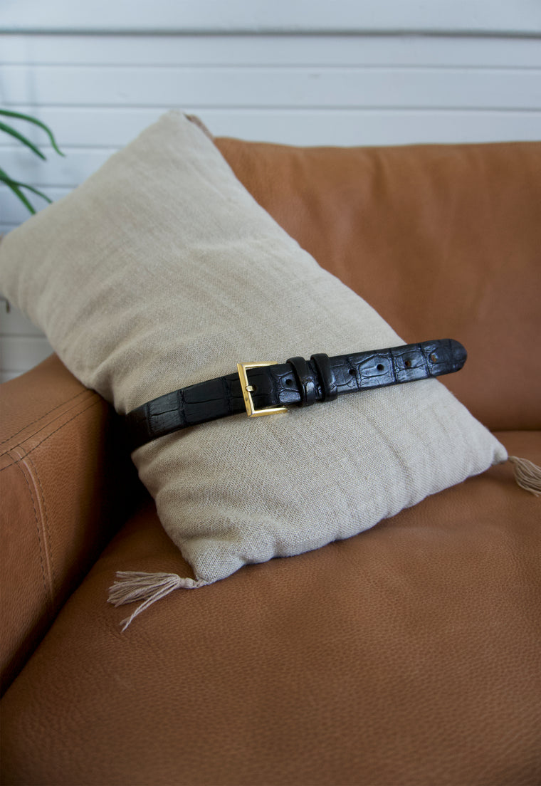 Vintage Italian American Alligator Italian Black Belt with Brass Buckle 32