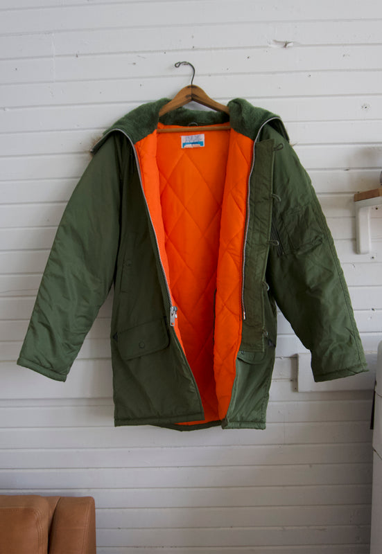 Vintage 70s Work Leisure Army Green Quilted Snorkle Parka