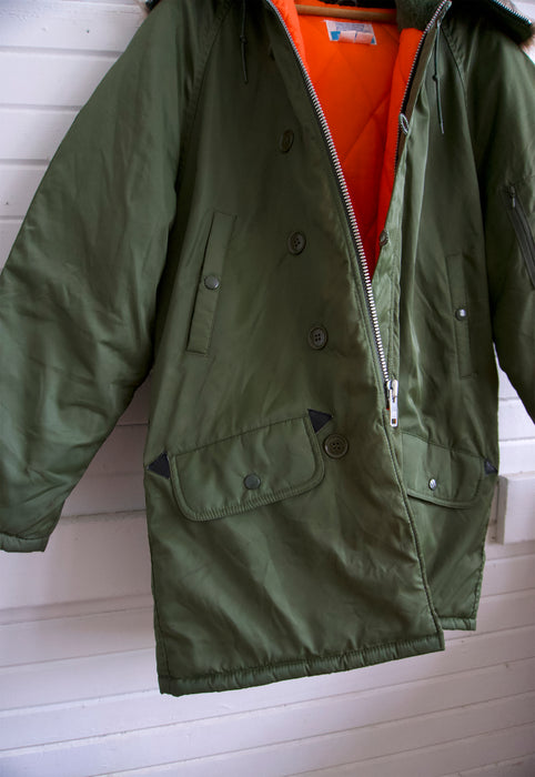 Vintage 70s Work Leisure Army Green Quilted Snorkle Parka