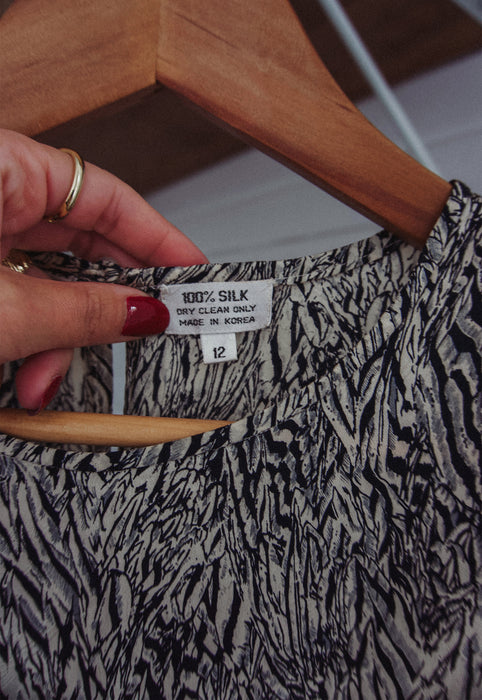 Christie Araujo Vintage Silk Luxury Nordstrom Blouse Iridescent Zebra Print
