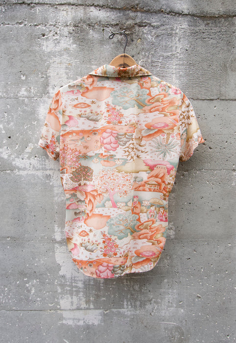 Idylwild Vintage 70s Asian Print Collared Short Sleeve Shirt
