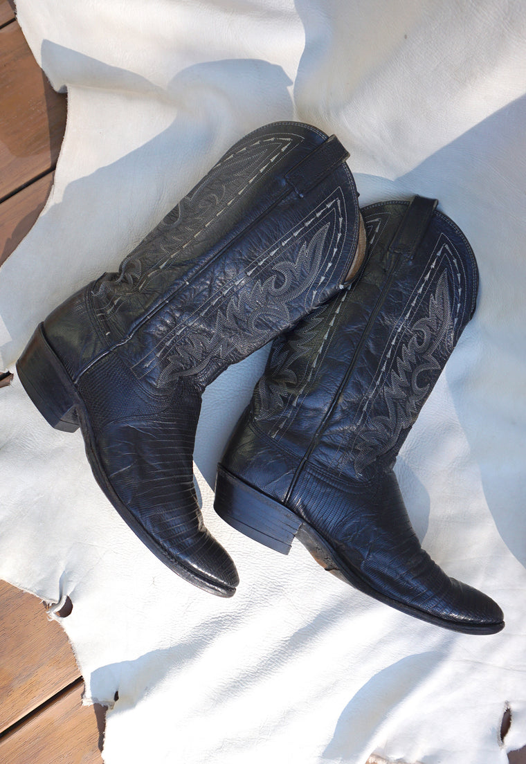 Vintage Black Dan Post Cowboy Boots Men's Size 10D