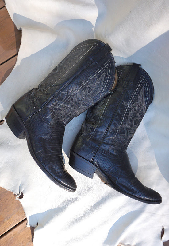Idylwild Men's Vintage Dan Post Black Snake Cowboy Boots 10D 