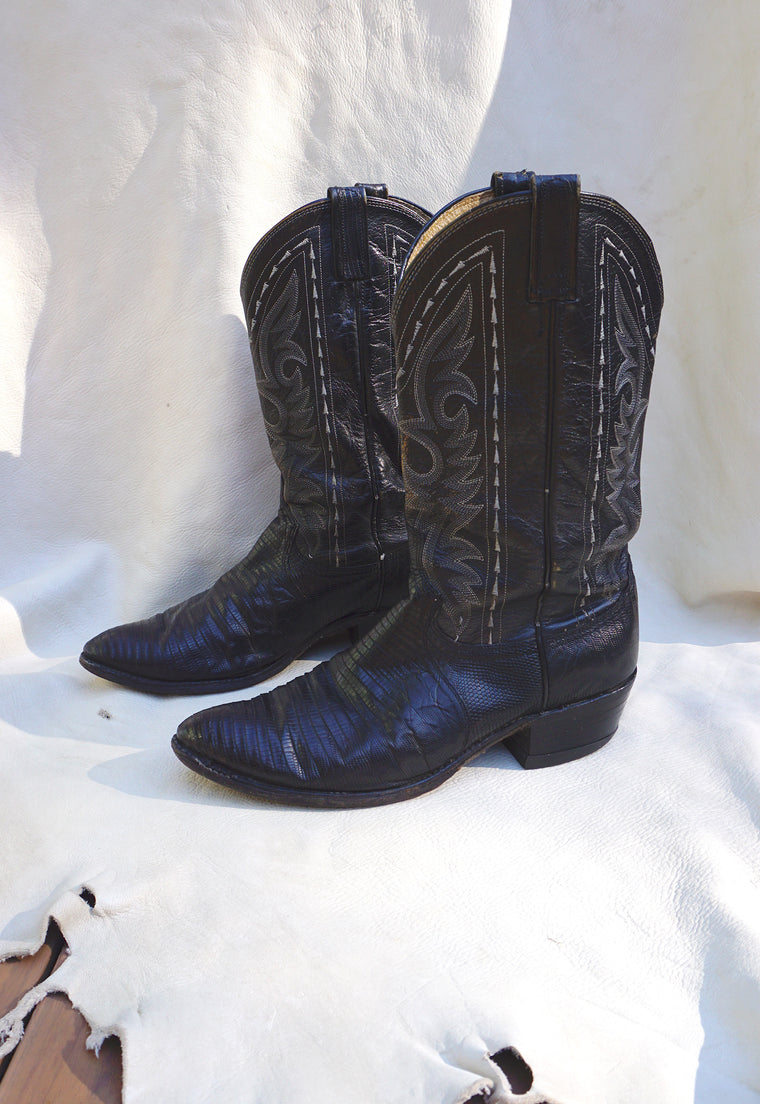 Vintage Black Dan Post Cowboy Boots Men's Size 10D