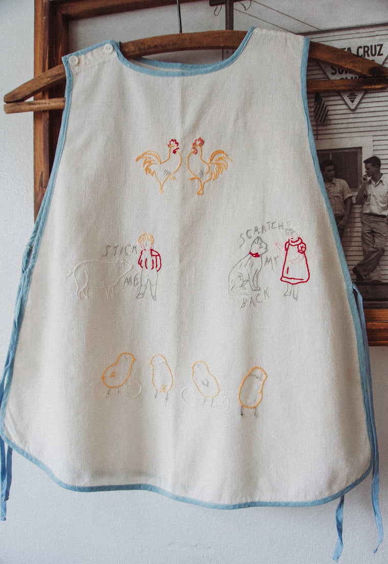 Child's Vintage 1930's Hand Embroidered Dust Bowl Apron