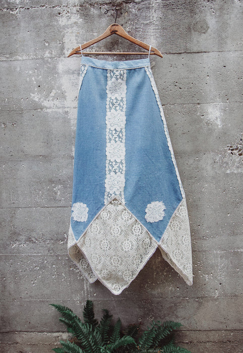 Vintage Denim and Lace Idylwild Vintage Kerchief Hem Country Girl Skirt