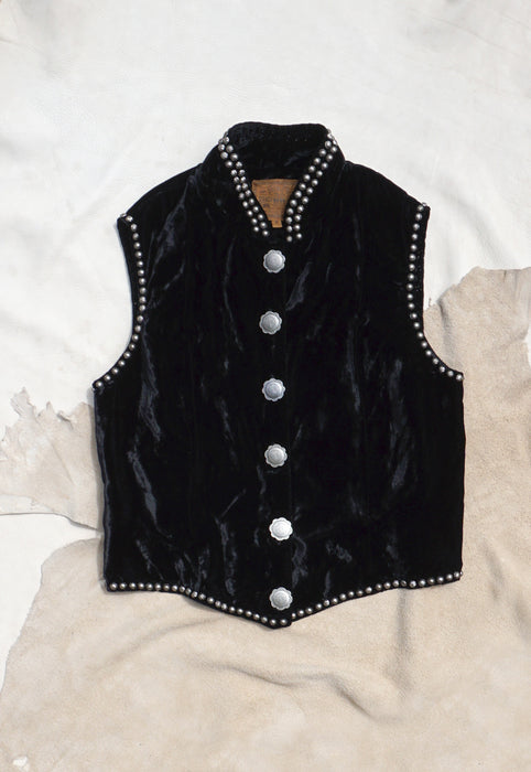 Idylwild Vintage Double D Ranch Black Crushed Velvet Concho Studded Vest
