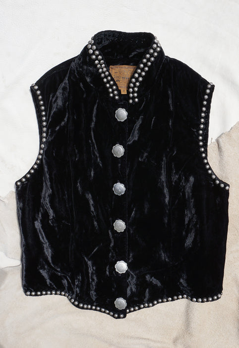 Idylwild Vintage Double D Ranch Black Crushed Velvet Concho Studded Vest