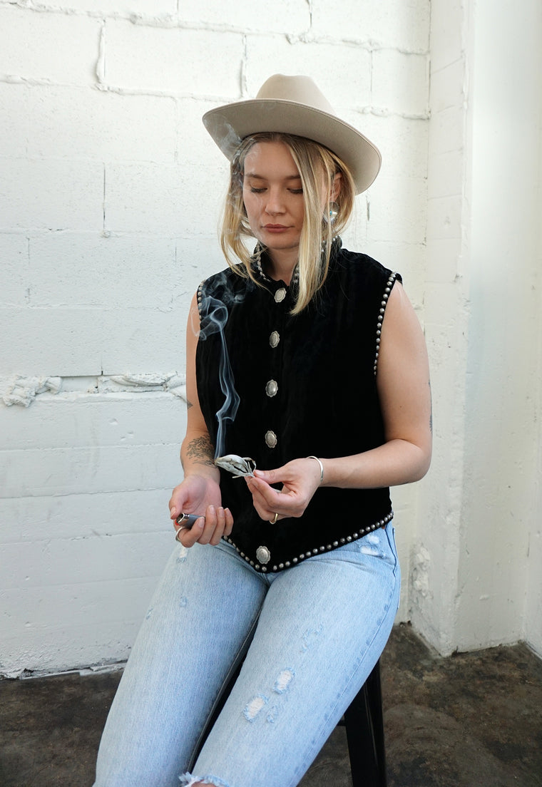 Crushed Velvet Vintage Double D. Ranch Studded Concho Vest
