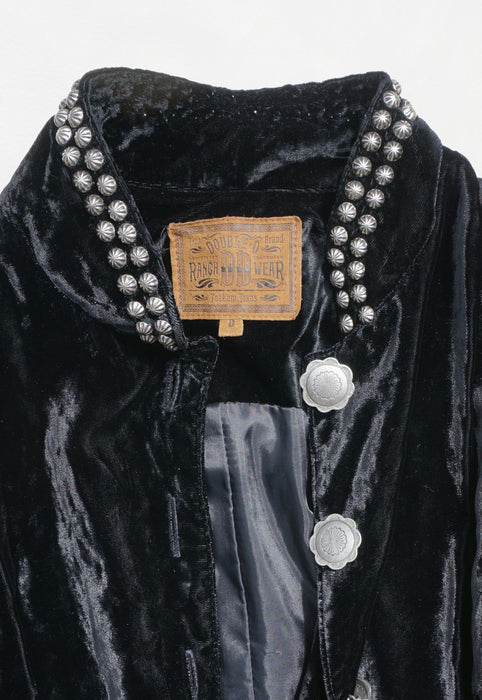Idylwild Vintage Double D Ranch Black Crushed Velvet Concho Studded Vest