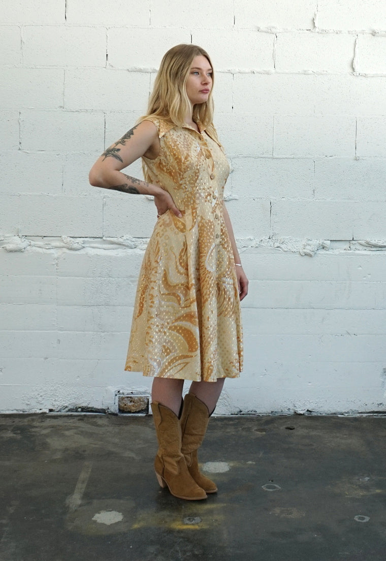 Idylwild Vintage Gold Lurex Pointed Collar Dress