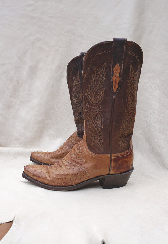 Idylwild Vintage Women's Tan  and Camel Lucchese Ostrich Boots 7.5B