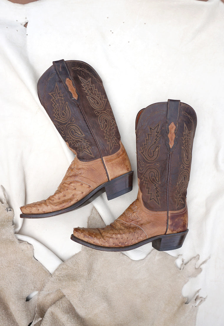 Women's Tan  and Camel Lucchese Ostrich Boots 7.5B
