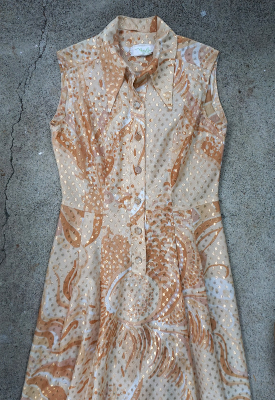 Idylwild Vintage Gold Lurex Pointed Collar Dress