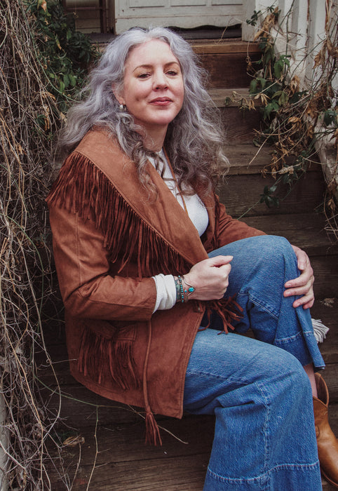 Nina Yates Vintage tobacco fringe leather jacket