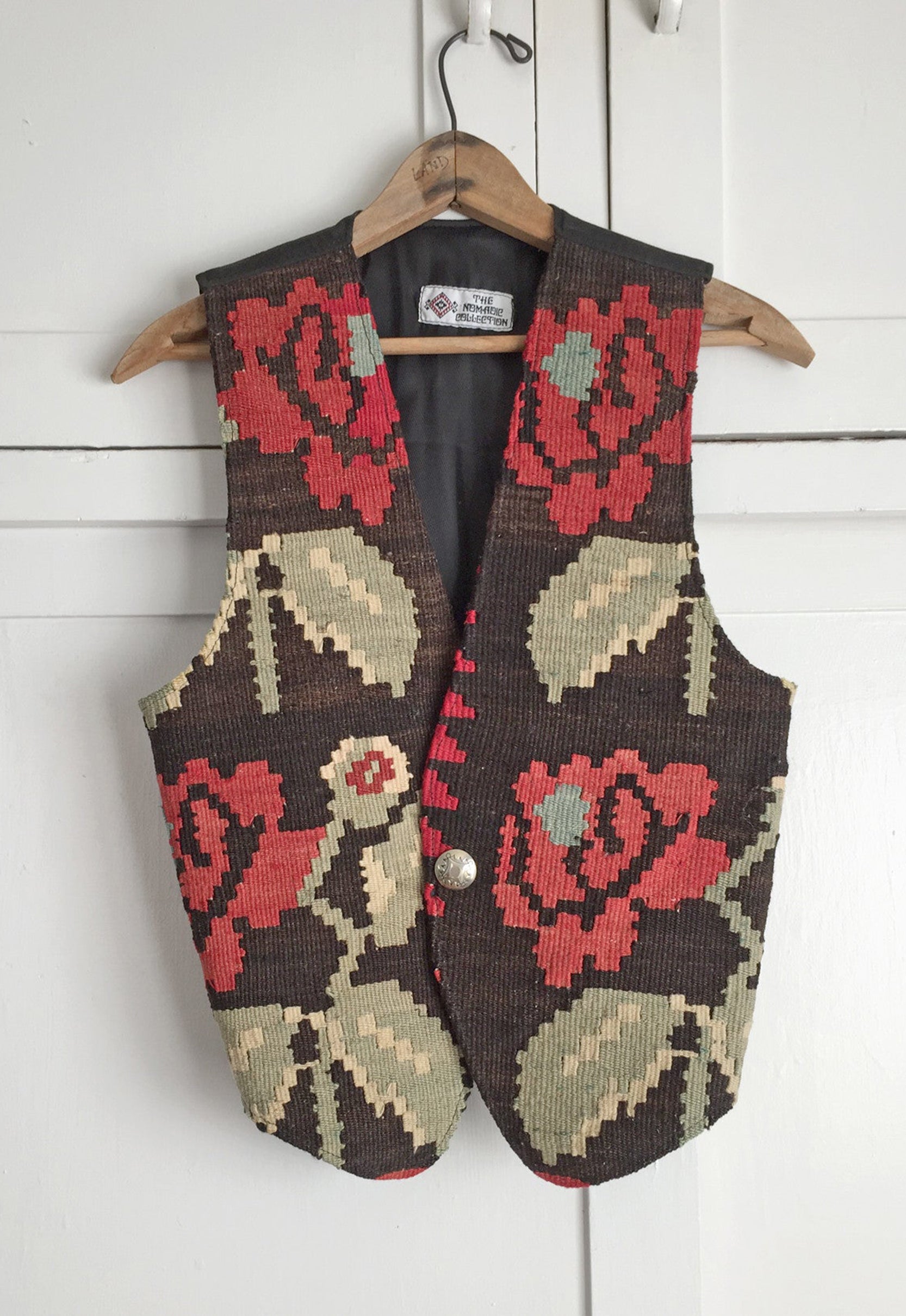 Vintage Kilim Carpet Vest With Concho Button