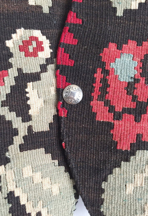 Vintage Kilim Carpet Vest With Concho Button